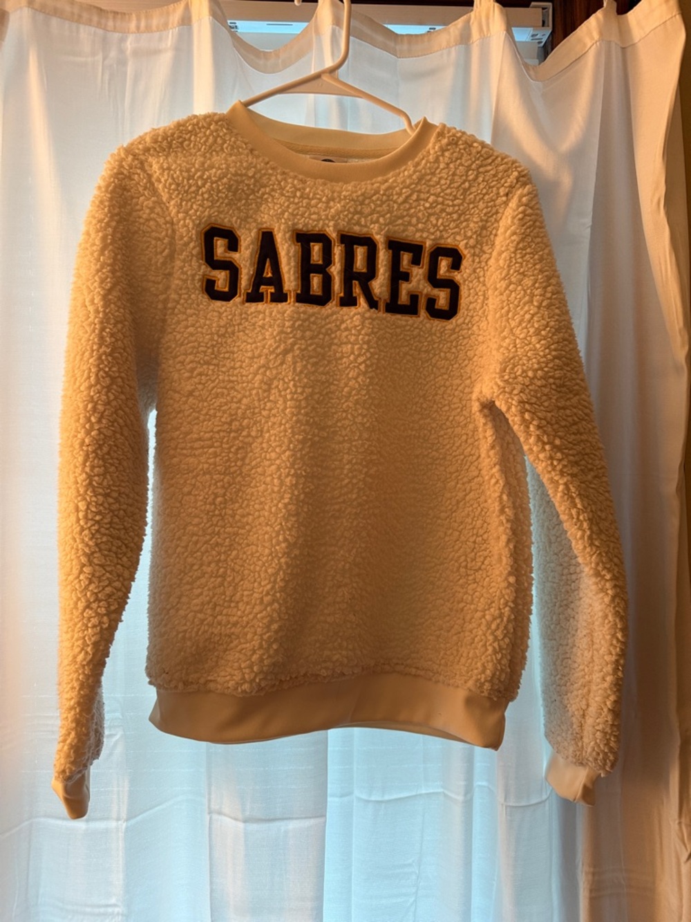 NHL Cream Sherpa Crewneck with Navy Lettering